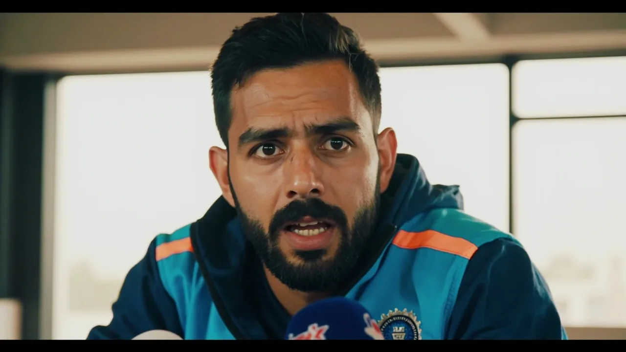 An Indian cricket captain addressing a press conference with a bright window in the background