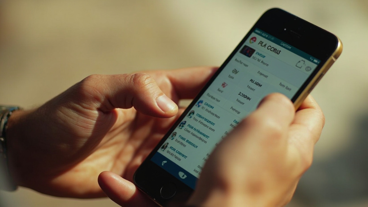 A hand building a fantasy cricket team on a smartphone in bright daylight