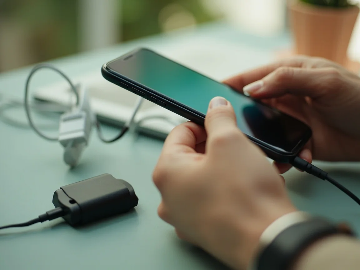 A smartphone displaying the Google Play install screen with the Fantoss app icon in bright daylight on a wooden desk